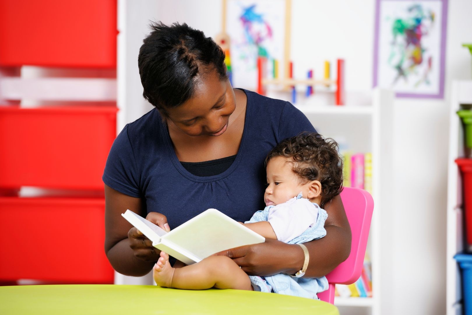 Professional nanny caring for a child at home in South Africa